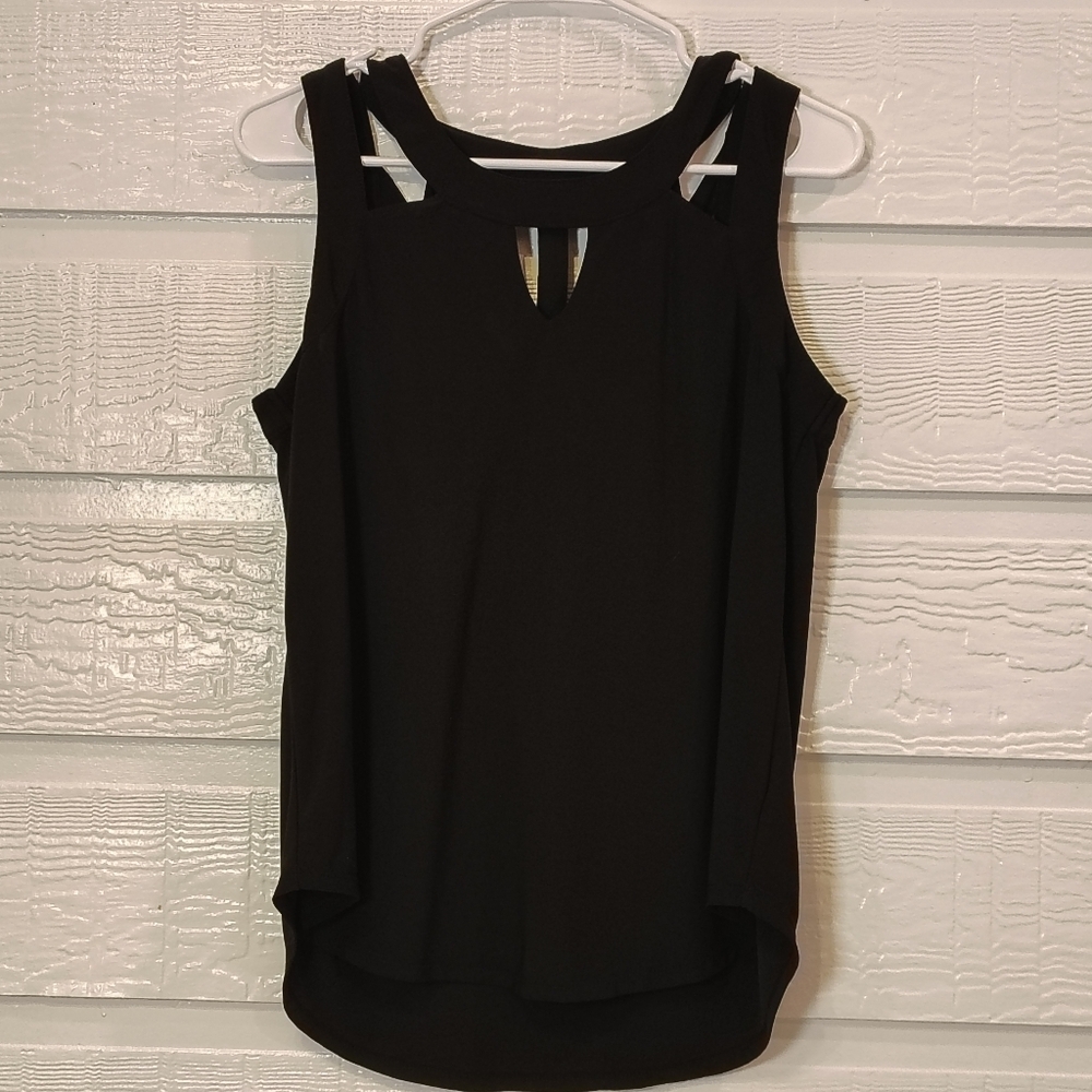 A.U.W Strappy Black‎ Sleeveless Stretch Blouse Top  Women Medium 90s Witchy Chic